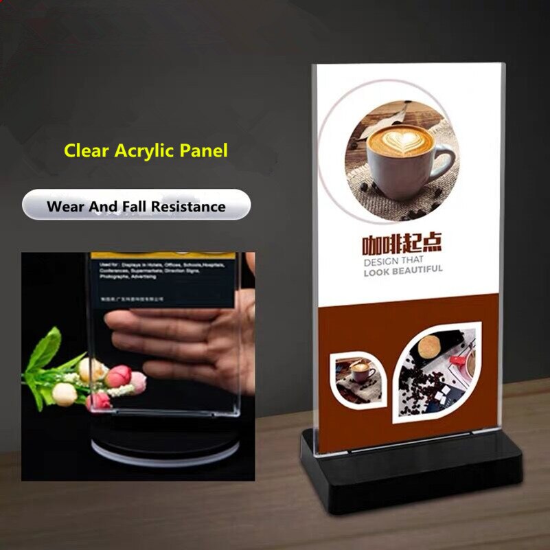 100*200mm T Shape Table Top Double SideAcrylic Sign Holder Restaurants Display Stand Portrait Style Menu Holder Ad Photo Frame