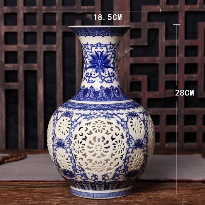 Jingdezhen hul keramisk vase kinesisk blå og hvid gennemboret vase stue dekoration porcelæn blomstervase: Enkelt vase  x1