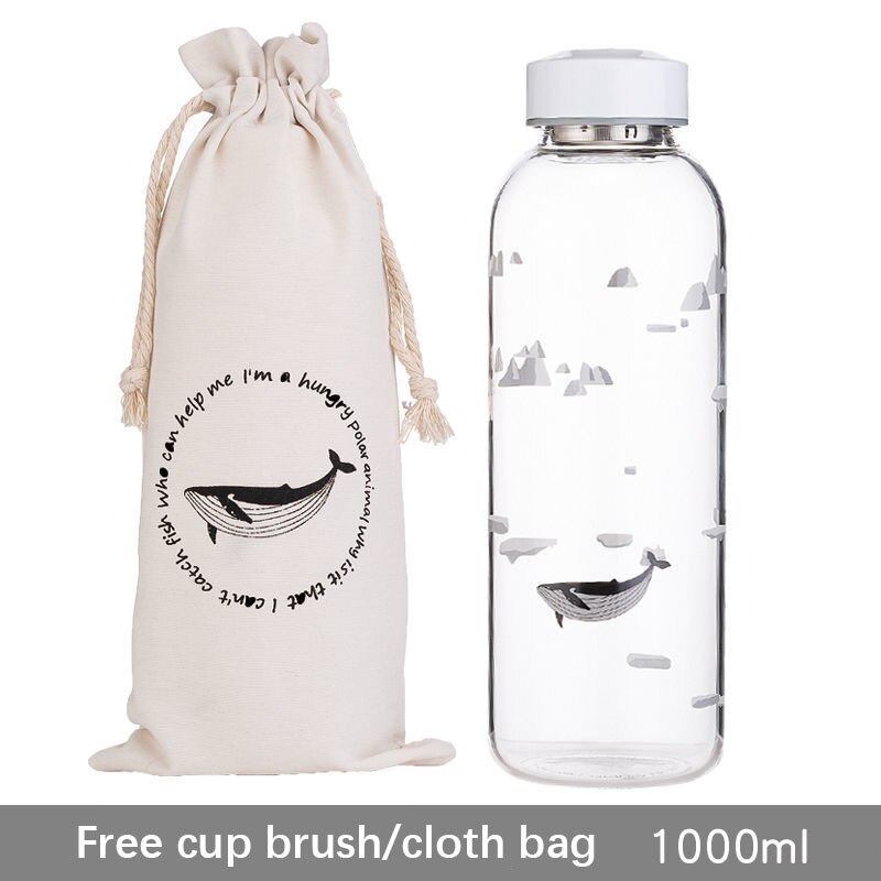 1000ml glazen waterflessen met filter, oceaan walvis zeehond met hoes, sportflessen, kampeerfles, tour drinkgerei borstel: Zakdeksel met filter 5