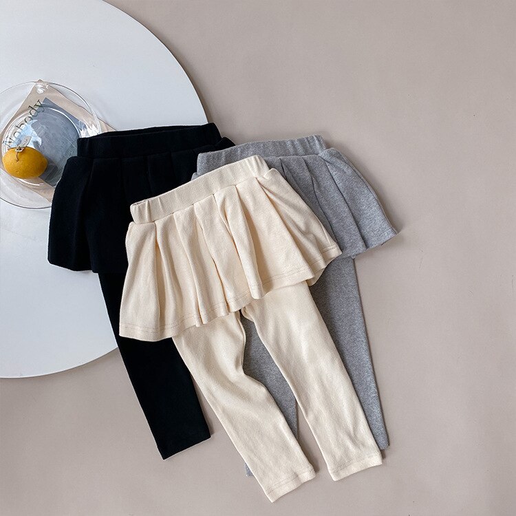Automne mignon filles couleur unie plissé jupe-culotte bébé fille coton tout-match jupe avec leggings