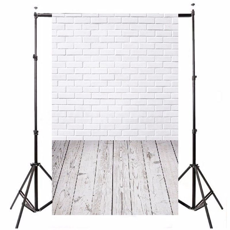 5x7FT Witte Bakstenen Muur Houten Vloer Vinyl Achtergrond Studio Fotografie Achtergrond