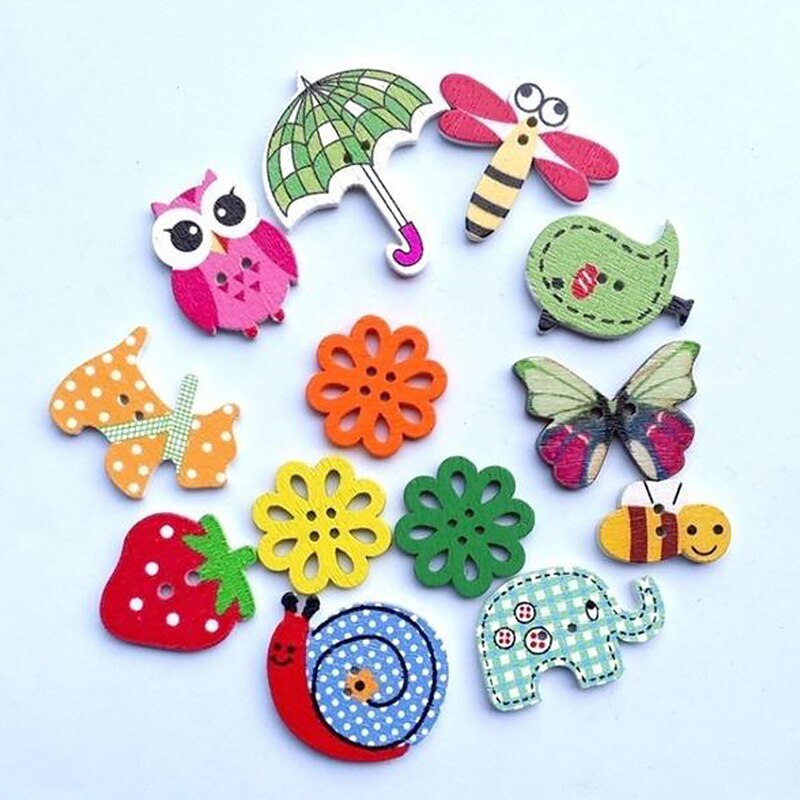 Botones de madera para manualidades, pintura mixta Vintage de 2 agujeros, para Scrapbooking, costura de ropa, suministros de ropa para niños, 50 unids/lote