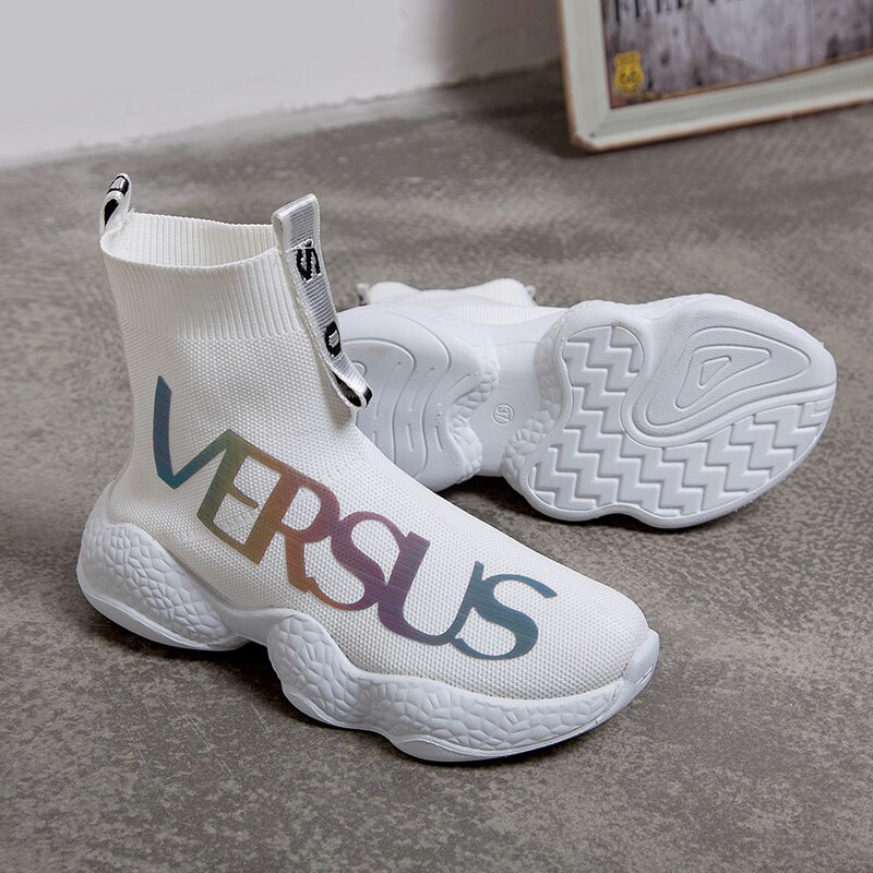 Unterhose Auf hoch oben Damen Reflektierende Schuhe Bequeme Flache Schuhe Frauen lässig Schuhe Turnschuhe Frauen Wohnungen Schuhe Socken Schuhe W