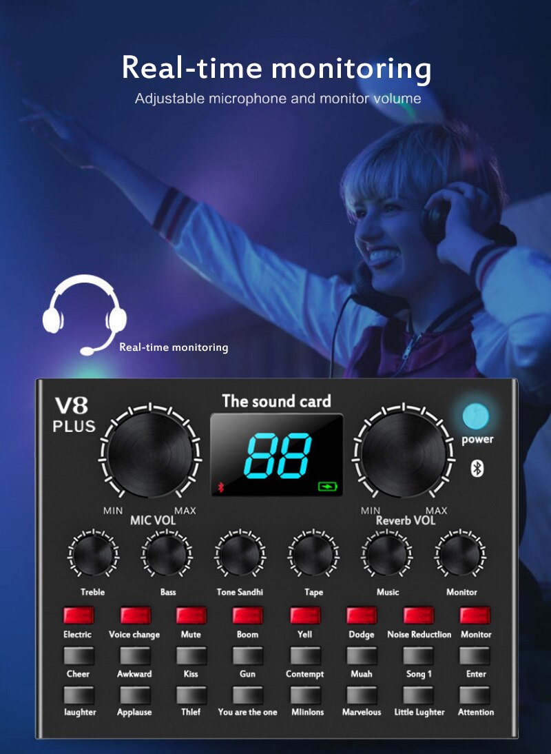 For Cell Phone Computer V8 Plus Bluetooth 4.1 Audio Voice Changer Network Live Broadcast Video Sound Card/voice Changer