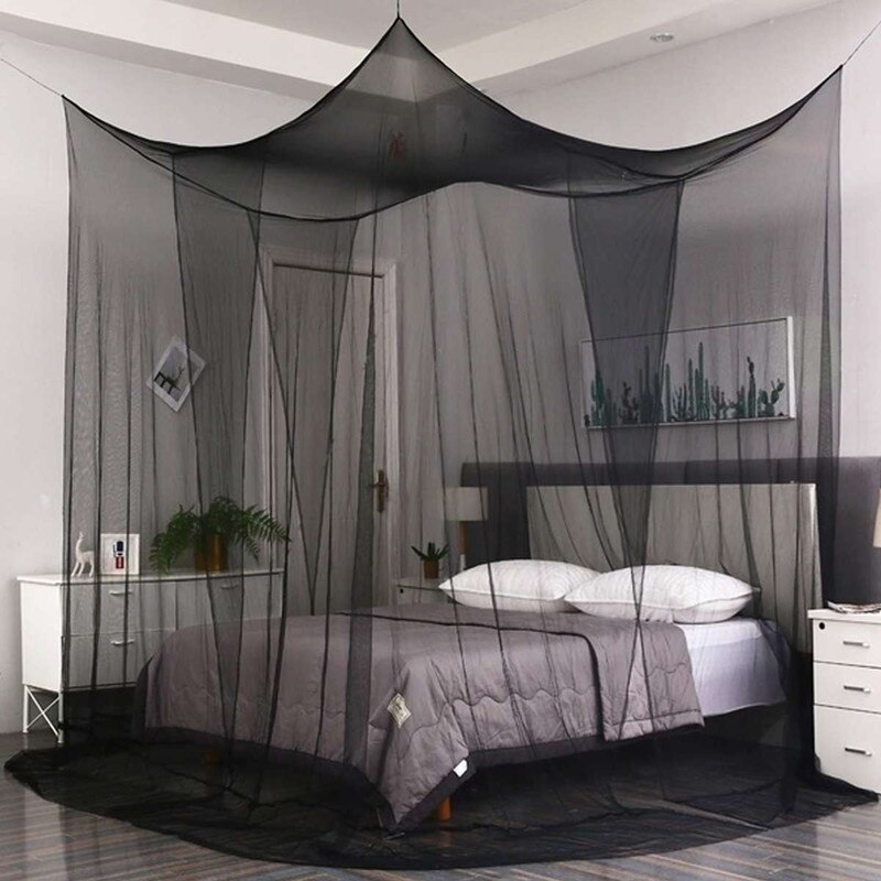 Auvent blanc noir quatre coin poste étudiant baldaquin lit moustiquaire filet reine King Size