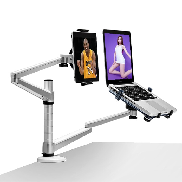 OA-9X Desktop Full Motion Dual Arm Laptop + Tablet Pc Stand Draaien Houder Voor Notebook 10-15 Inch En alle Tablet Pc 7-10 Inch