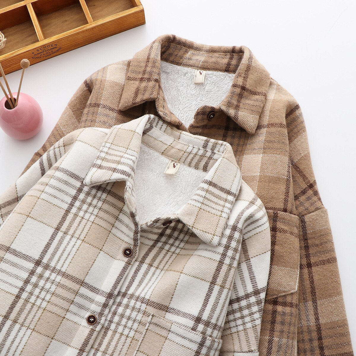 Chemise pour Femme à Carreaux Épaisse en Velours, Blouse Tendance Chaude, Nouveaux Hauts Décontractés, Blouses Près du Corps, Vêtements Féminins d&#39;Hiver