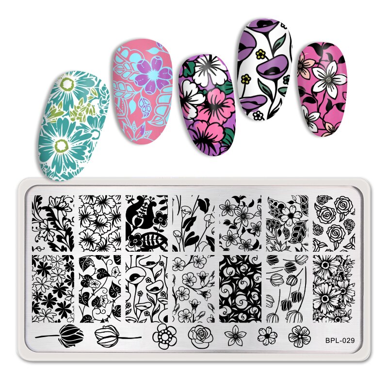 BORN PRETTY Nail Stamping Plates Flower Tango Patterns Rectangle Stainless Steel Template Nail Art Image Print Plates: BP-L029