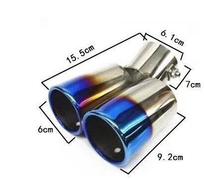 Colorful Double Outlets Stainless Steel Tailpipe Exhaust Muffler Tail Pipe Tip Cover (Curved Style)