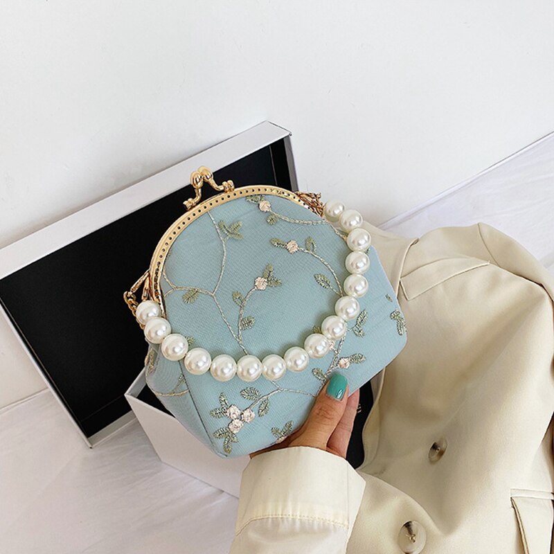 Sling Bag Female Women's Hand Bags Luxury Handbag Vintage Beading Lace Chain Messenger Shoulder Bags for Women