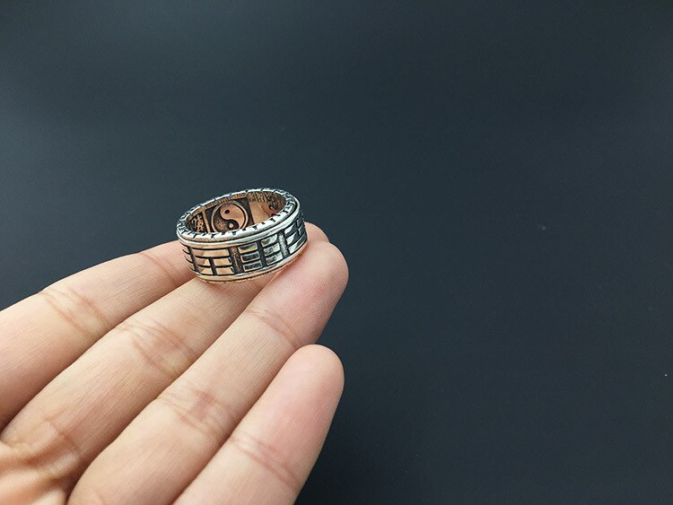 925 Sterling Silver Retro Thai Argento Gli Otto Trigrammi Anello Degli Uomini di Modo di Personalità Ruotare Anello