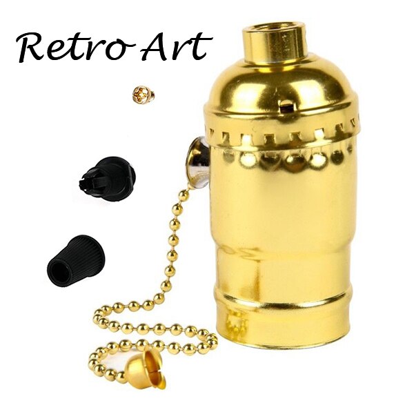 Loft Vintage Retro Licht Socket Antieke Metalen Lamphouder met rits schakelaar E27/E26: Golden / E26
