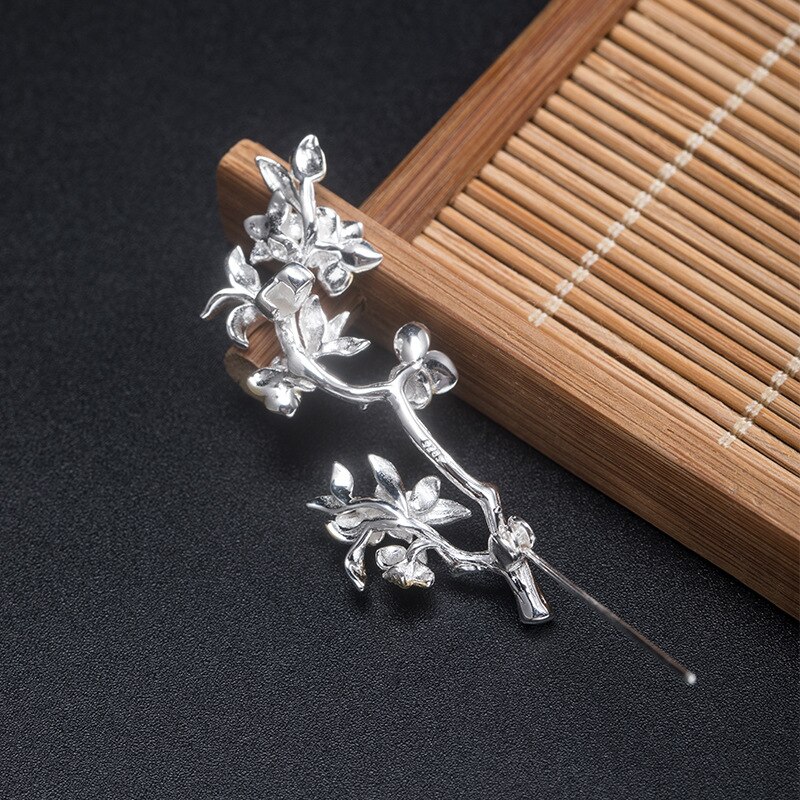 S925 sterling silver retro peach blossom brooch feminine temperament elegant ethnic style sweater dress pin