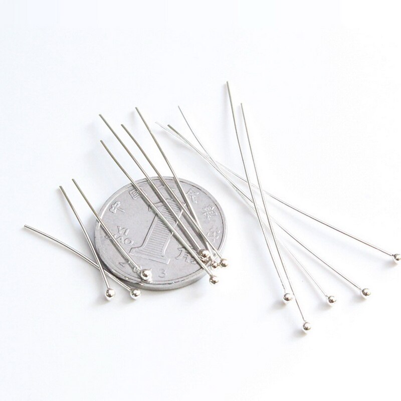 925 Sterling Silver Pin Ball Head Pins Needles 20MM 30MM 40MM Length For DIY Jewelry Findings Accessories 50pcs/lot