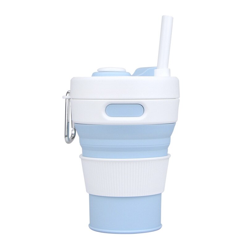 Folding Silicone Cup with Straw 450ML Portable Leakproof Outdoor Travel Telescopic Drinkware Cup Milk Water Coffee Mug Cups: LB
