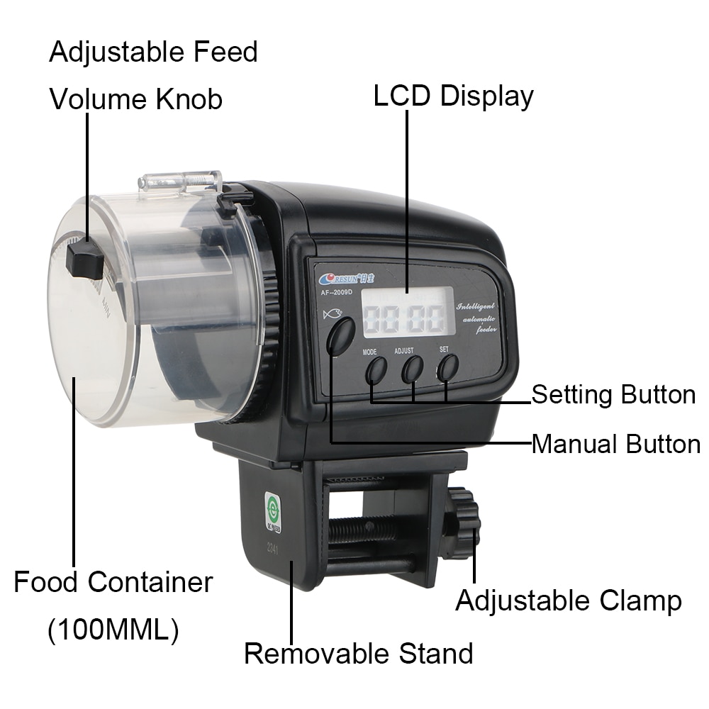 100ML Automatic Fish Feeder Aquarium Fish Feeder for Aquarium Fish Tank Auto Feeders LCD Display with Timer Feeding Dispenser
