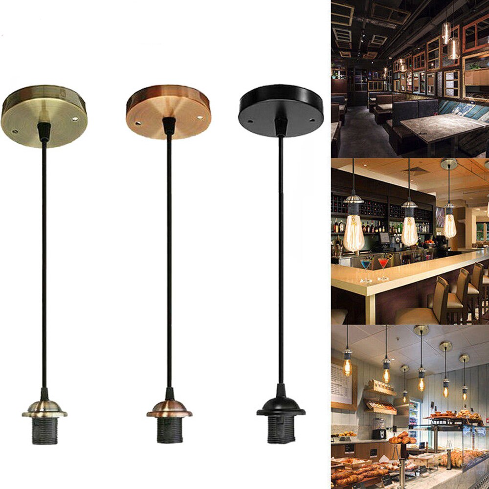 Vintage retro  e27 skrue loft vedhæng lys pvc fleksibel pendel holder belysning montering med loftplade 1m lampe