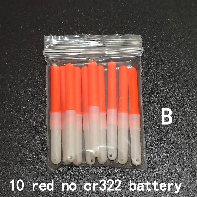 Palos de luz de 10 piezas, luz verde/rojo, CR322 CR425 funciona con batería, LED luminoso, flotador, aparejos de pesca nocturna B276: 10 red B no cr322