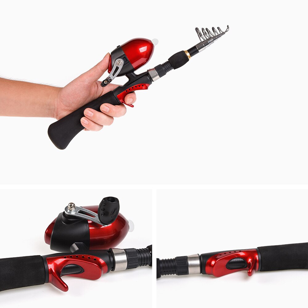 Barn fiskespö och rulle combo komplett kit 1.6m teleskopiska fiskespö rulle set med fisk landningsnät krokar lockar pipa svängar