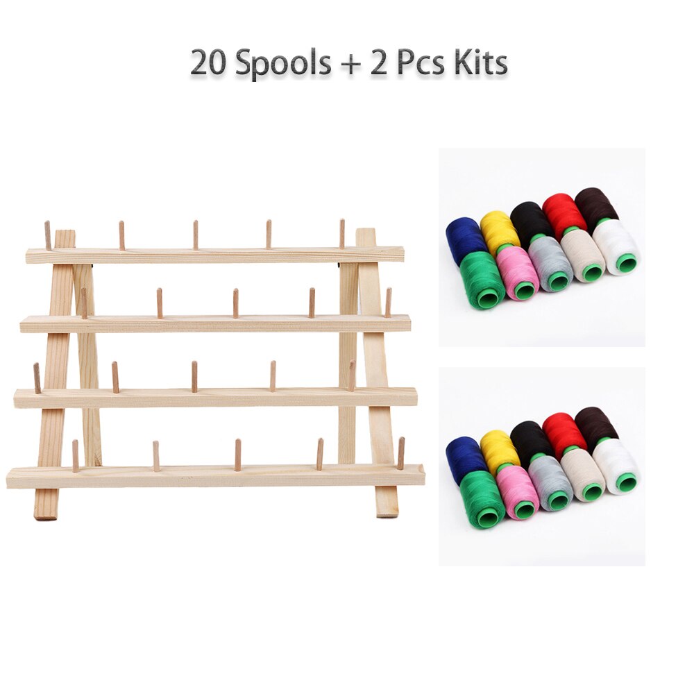 Boîte de rangement en bois pour bobines de fil à coudre, cadre pliable, ferme, organisateur, support de maison en bois, tricot, broderie, montage mural: 20 Spools Kit