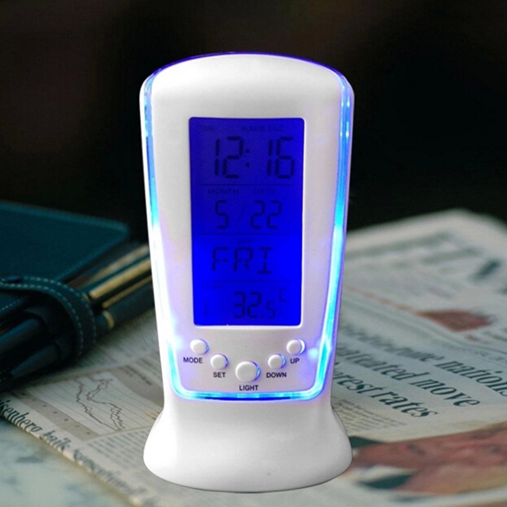 Digitale Kalender Temperatuur Led Digitale Wekker Met Blauwe Achtergrondverlichting Elektronische Kalender Thermometer Led Klok Met Tijd