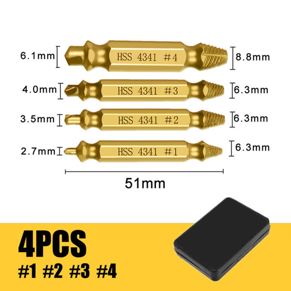 Double-Head Screw Extractor Set Broken Bolt Remover Easy Stripped Broken Rusted Unscrew Deck Screws: A  4PCS