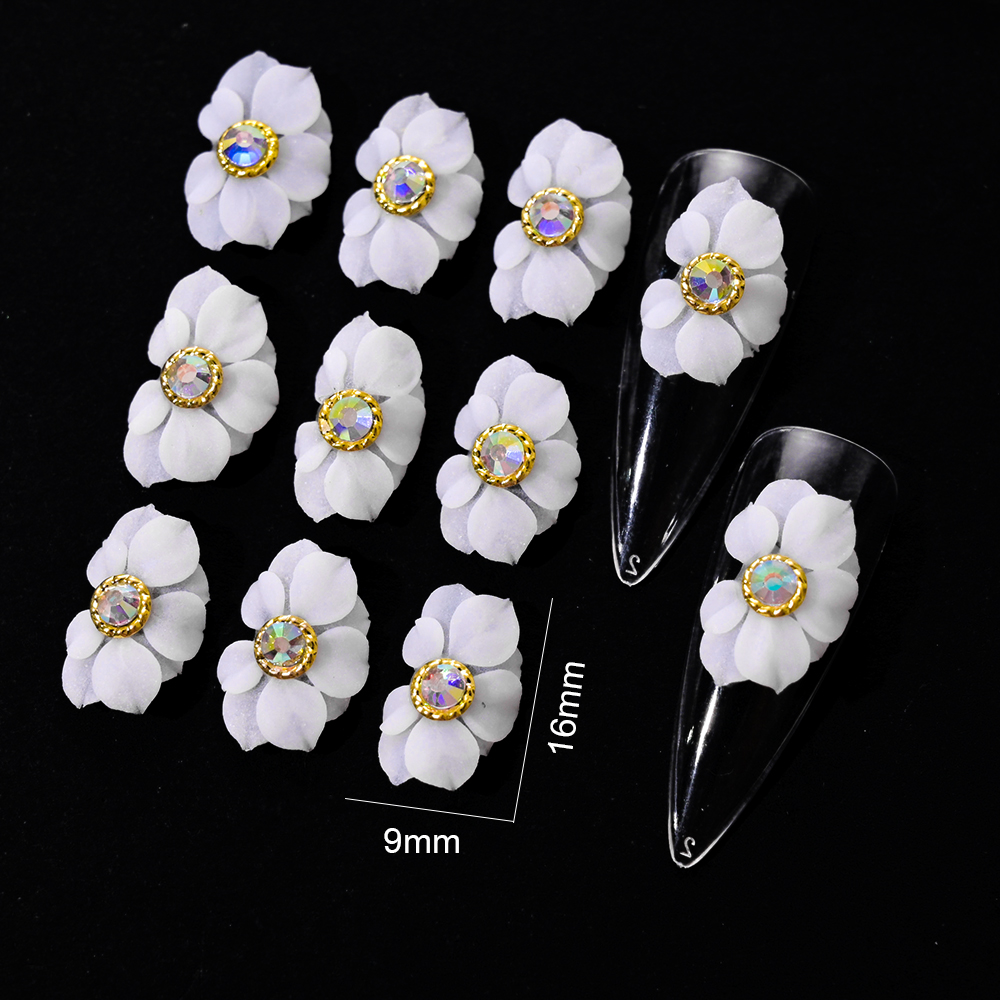 Flores acrílicas 3D para uñas, abalorio para uñas, joyería de perlas pura hecha a mano, accesorios de diamantes de imitación, de flores múltiples, decoración de uñas, 1 ud.: Gris