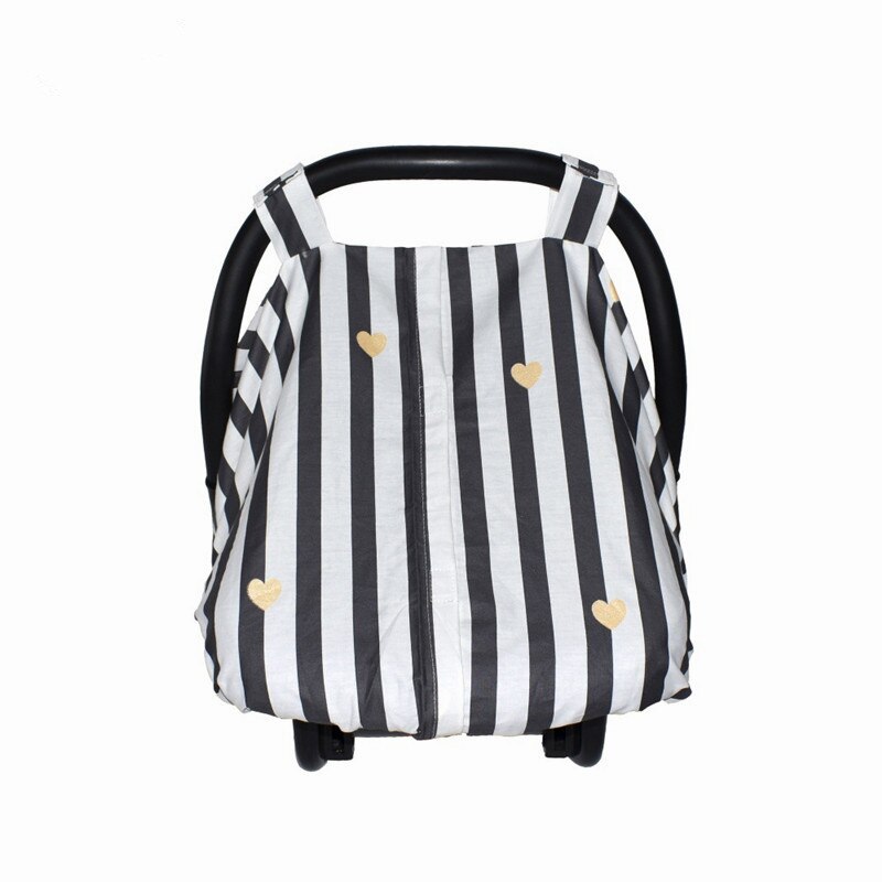 100% Algodão Cobertura do Dossel Assento de Carro Do Bebê Carrinho De Criança Anti-sol Sombrinha Pano Coberturas de Cobre Cesta de Compras do Carrinho de Compras: striped hearts