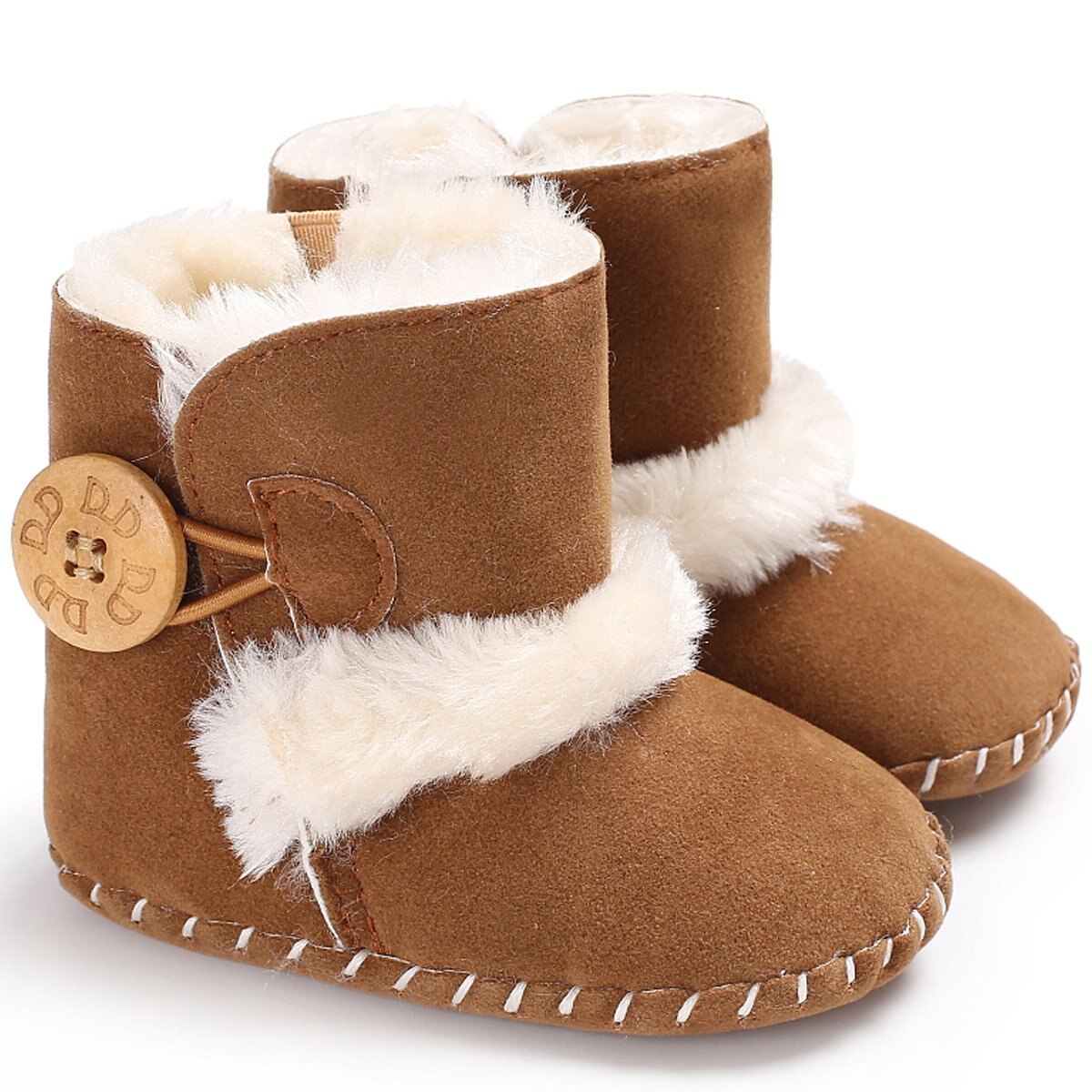 Baby Meisje Winter Warm Flock Snowboots 0-18M Baby Peuter Casual Solid Anti Slip Platte Ronde teen Schoenen: Bruin / 0-6 months