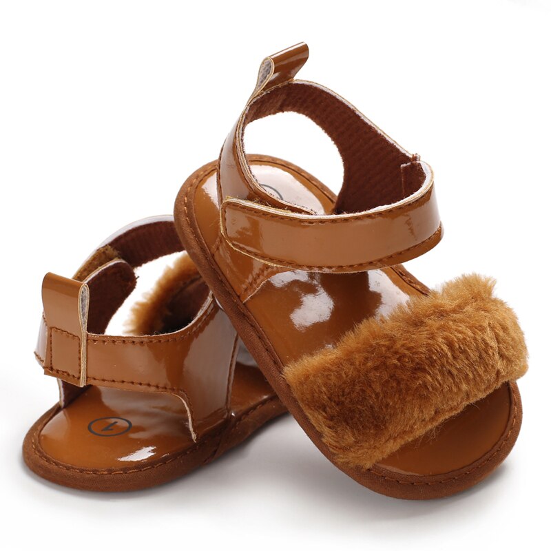 Infant Baby Girl Faux Fur Sandals Shoes Soft Sole Toddler Baby Summer Shoes Clogs Prewalker: Brown / 7-12 Months