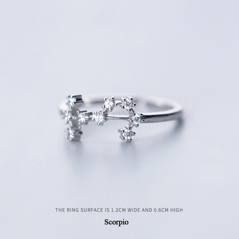 Anillo de Plata de Ley 925 con apertura ajustable y 12 Constelaciones de piedras CZ para mujeres y niñas, de joyería: Scorpio