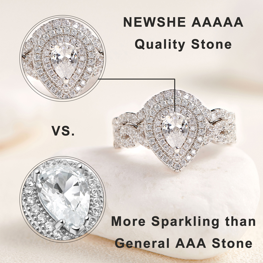 Newshe Halo Peer Cut Aaaaa Cubic Zirkoon 925 Sterling Zilveren Infinity Engagement Ringen Voor Vrouwen Wedding Ring Bridal Set