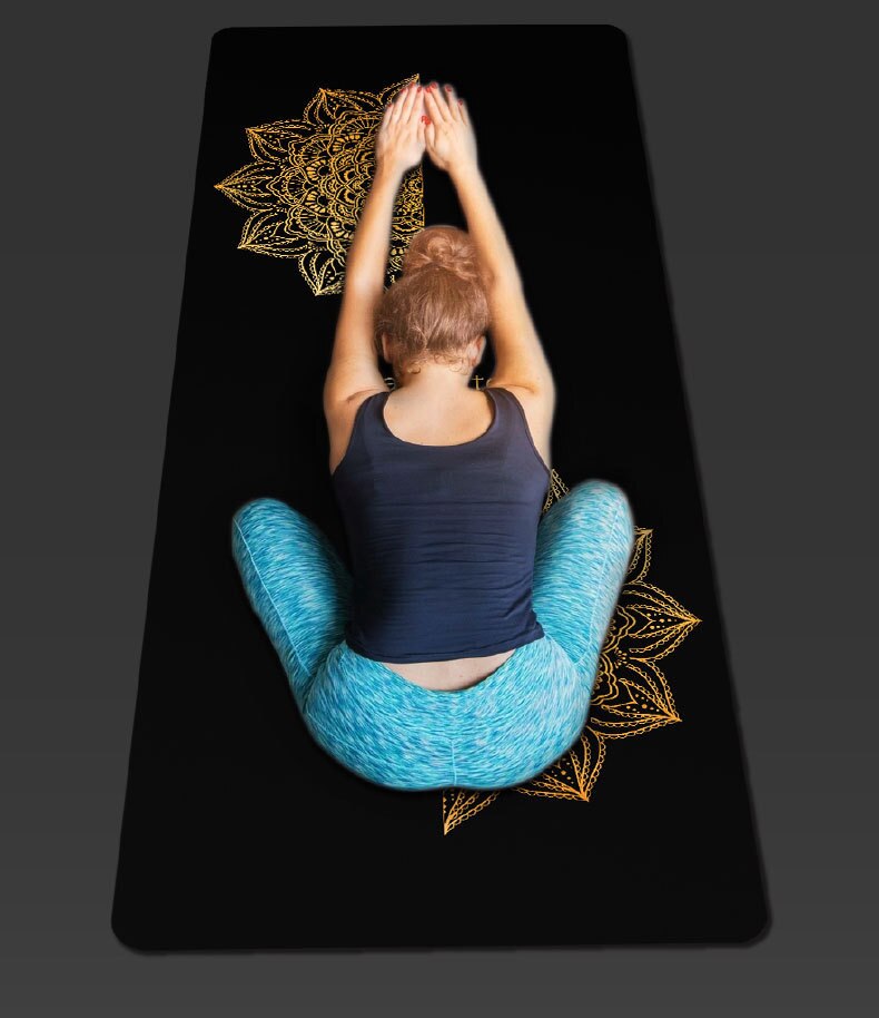 Lezyan Natural Pu Rubber Yoga Mat Bronzing Meditation Mat Middle Line Dry and Wet Non-slip Widening Pilates Fitness