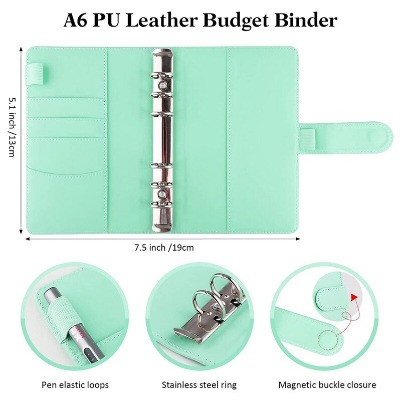Budget Bindmiddel, A6 Pu Notebook Planning Notepad, Vervangbare 6 Ringband Coverfor Persoonlijke Planning Van Budget Saving