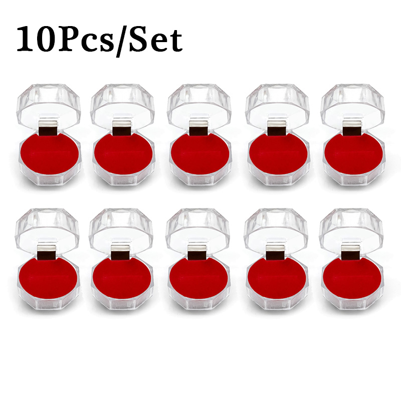 10 Stks/partij Acryl Crystal Ring Opslag Display Box Organizer Case Clear Pakket Box Voor Sieraden Verpakking Collection: Red