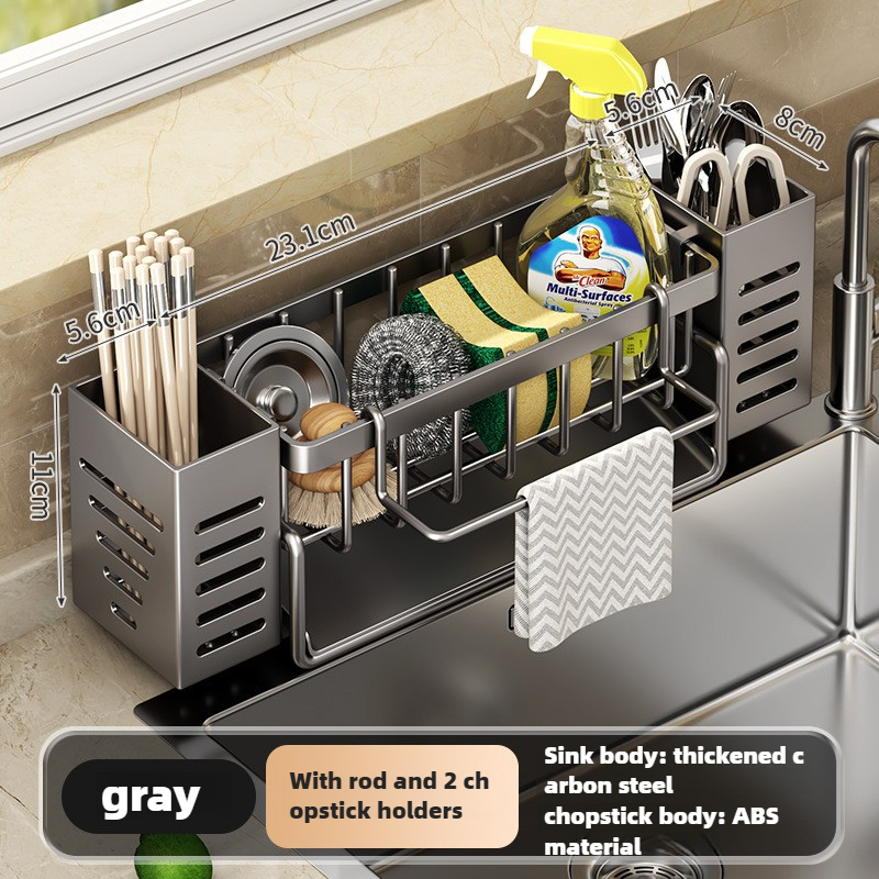 Selbst entleerende Spüle Regal Abtropffläche Küchen spüle Caddie Abfluss Regal Seife Geschirrs pül schwamm Halfter für Küchen spüle Veranstalter küchen organizer: Licht Grau