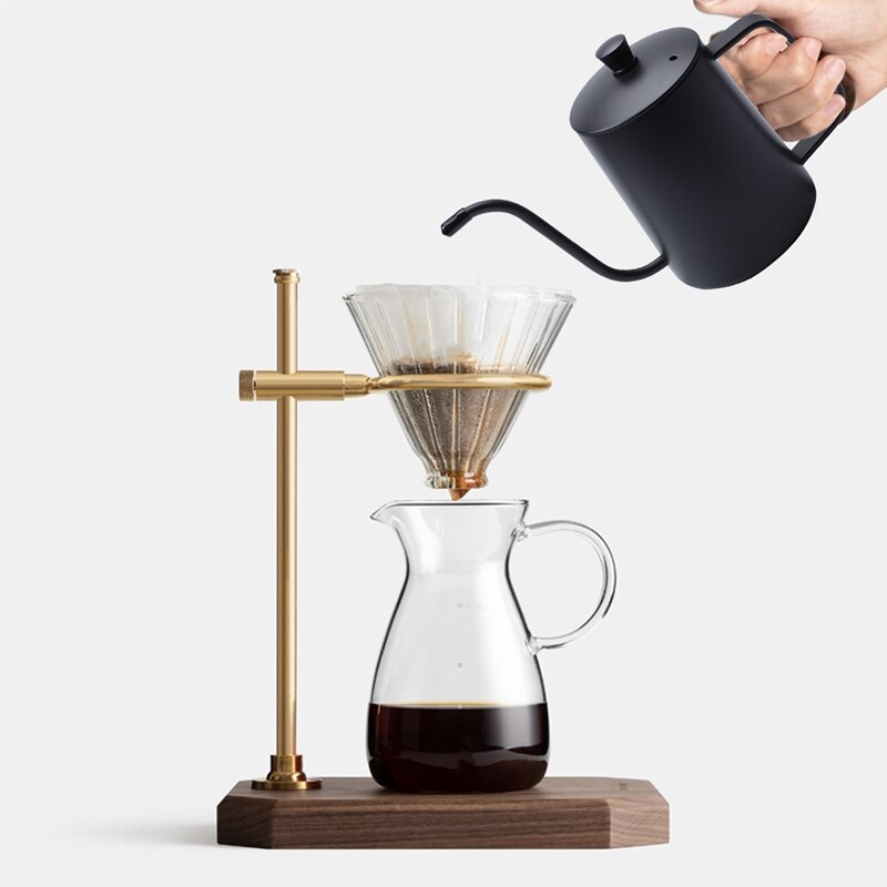 Stainless Steel Mounting Bracket Hand Punch Pot Coffee Pots With Lid Drip Gooseneck Spout Long Mouth Coffee Kettle Teapot- 600Ml