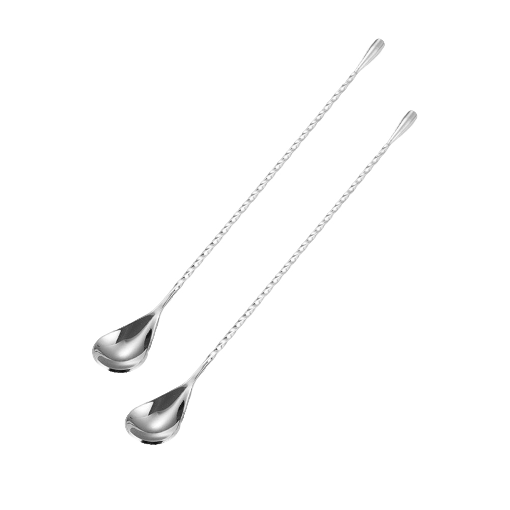 2pcs Stainless Steel Swizzle Sticks Long Handle Stirring Spoons Mixing Scoop Barware for Bar Cocktail Milk Tea