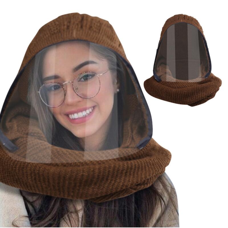 Mascarilla facial transparente con cremallera, máscara de invierno cálida: Brown knitting