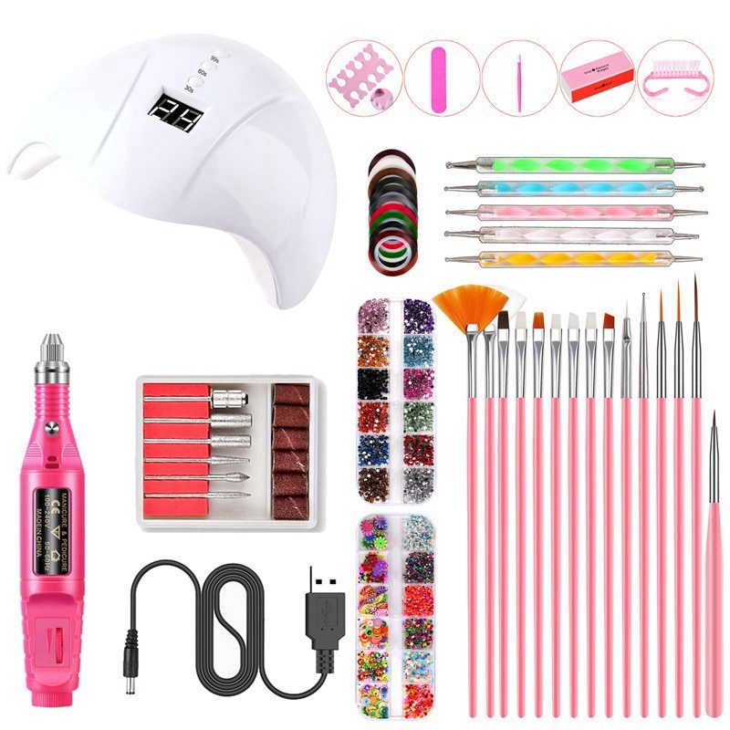 40 stuks nagelset uv led lamp droger met manicure pen gellak strass steentjes kit gereedschapsset elektrische machine boor nagelkunst gereedschap