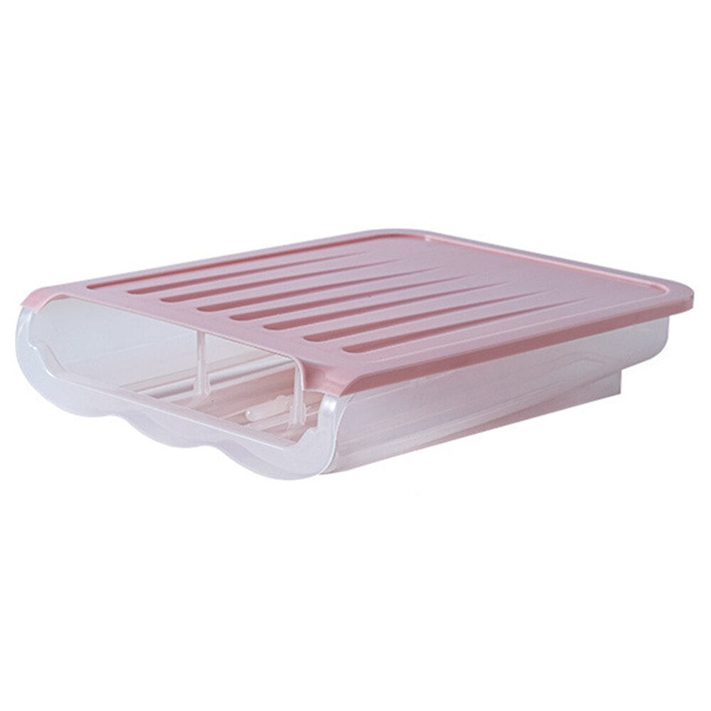 Egg Storage Box Single Layer with Lid Auto Roll Plastic Transparent Egg Case Large Capacity Refrigerator Egg Preservation Box: Pink