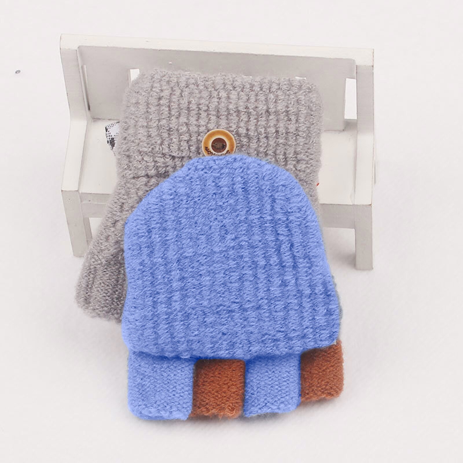 Kids Gloves Winter Soft Convertible Flip Top Gloves Baby Girl Boy Winter Warm Knit Fingerless Mitten Knit Gloves: GY