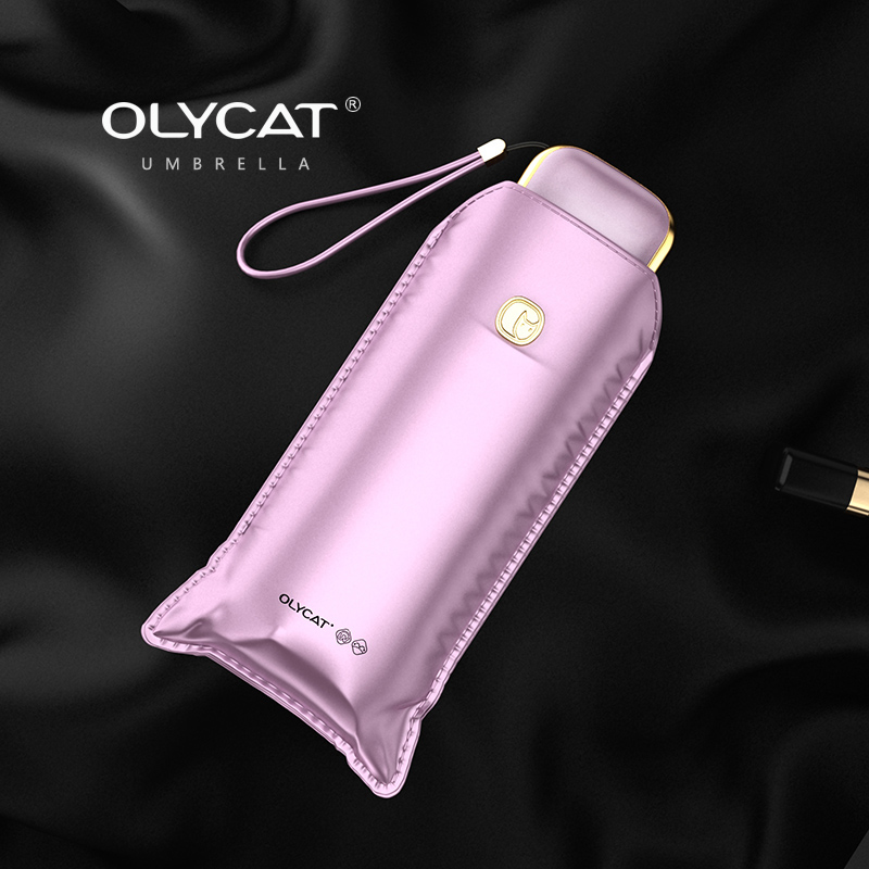 OLYCAT Goldene Flache Mini Regenschirm UV Schutz Tragbare Tasche Fünf Falten Sonnenschirm Frauen Titan Gold Beschichtung UPF50 +