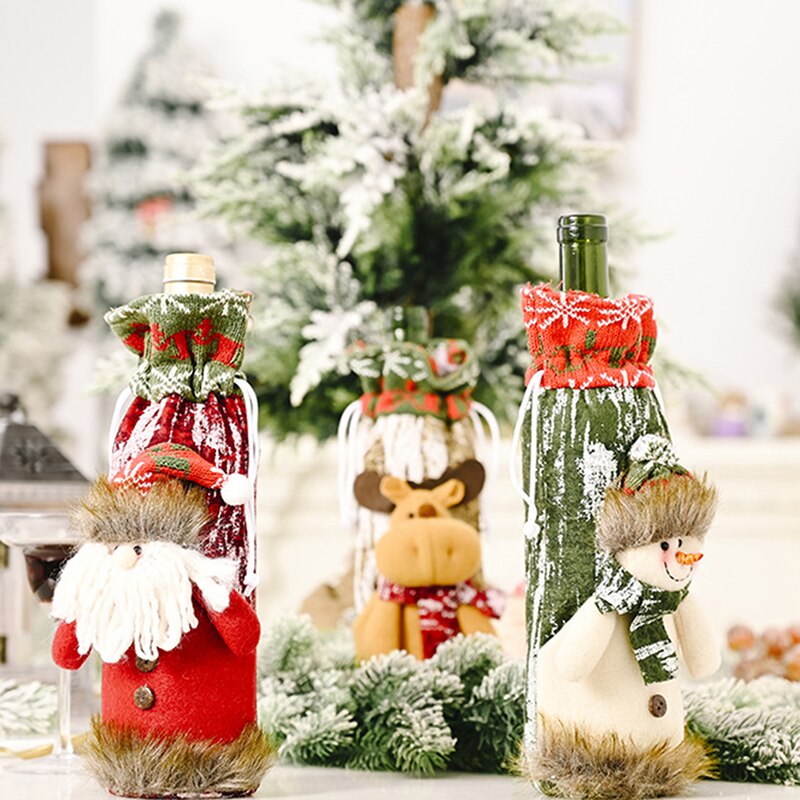 Kerstmis Champagne Cover Gebreide Kerstman Wijnfles Cover Creatieve Xmas Decoraties