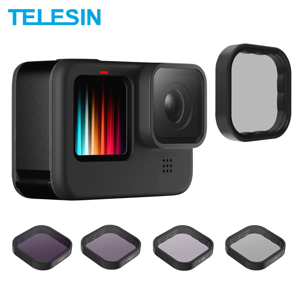 TELESIN-Juego de filtros de lentes ND8 ND16 ND32 CPL, marco de aleación de aluminio para cámara de acción GoPro Hero 9 10, accesorios de lente ND CPL