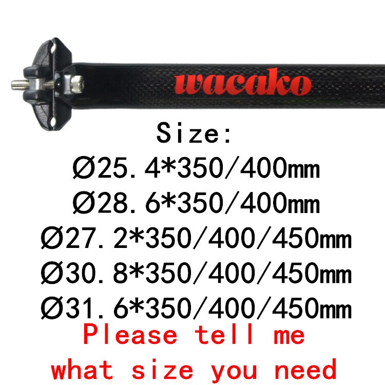 Wacako-tija de sillín de carbono para bicicleta de montaña, poste de asiento para bici de carretera, BMX, 25,4, 27,2, 28,6, 30,8, 31,6, 350x400, 450mm: red logo