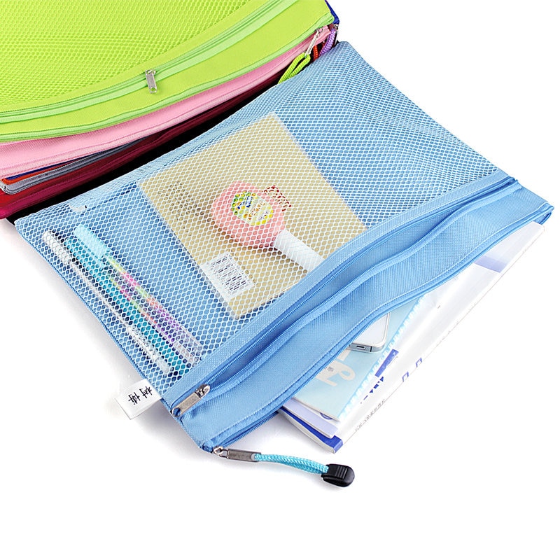 Colorful Double Layer canvas Cloth Zipper Paper File Folder Book Pencil Pen Case Bag File Document Bags