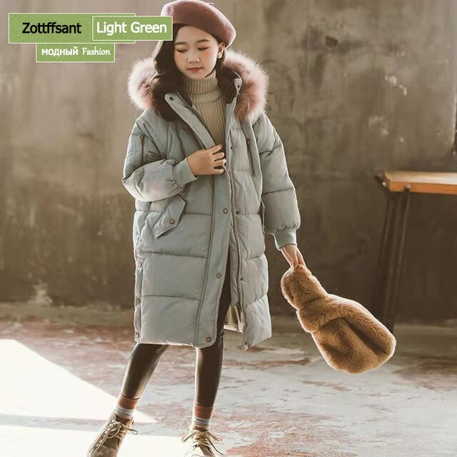 Cappotto invernale 2022 nuova giacca imbottita in cotone sciolto giacca da bambina imbottita in cotone imbottito medio e lungo per ragazze: as see Light Green / Size 170
