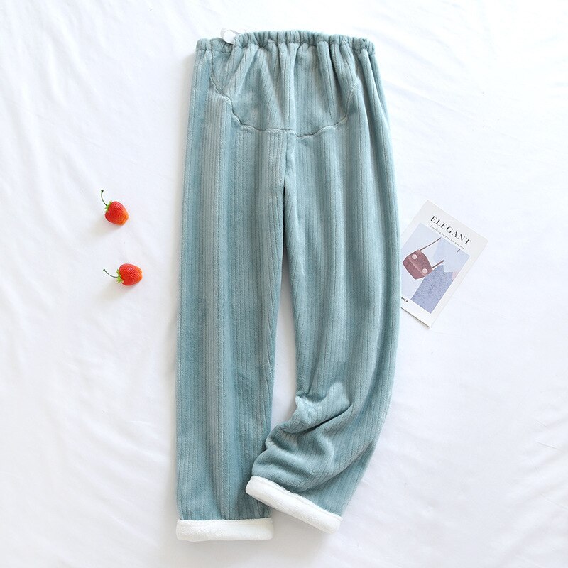 Solid Sleep Bottoms Women Candy Color Sweet Slouchy Thicker Cozy All-match Flannel Teenagers Nightwear Home Trendy Female Lounge: Blue / XL