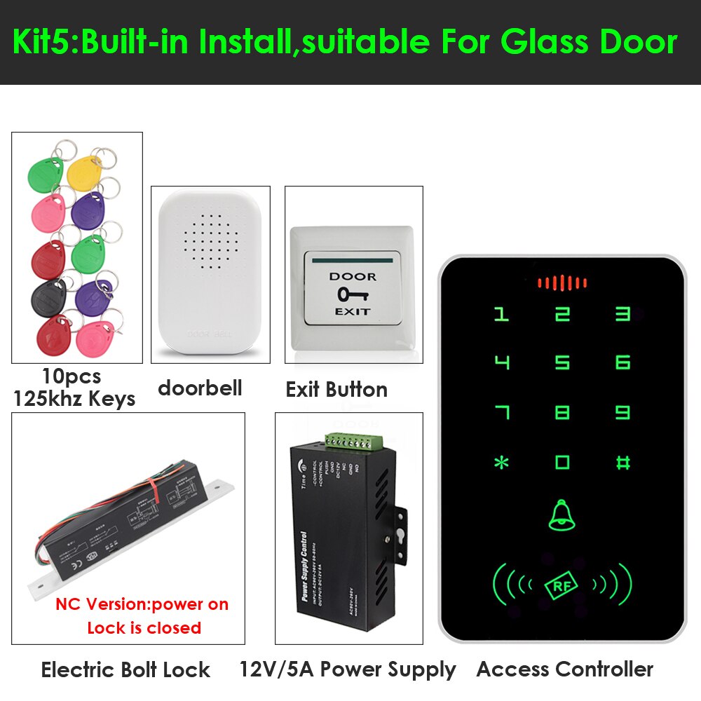 Backlight Wachtwoord Toetsenbord 125Khz Rfid Toegang Controlle Elektronische Toegang Lock Power Toegangscontrole Systeem Kit 1000 Gebruiker: Kit 5